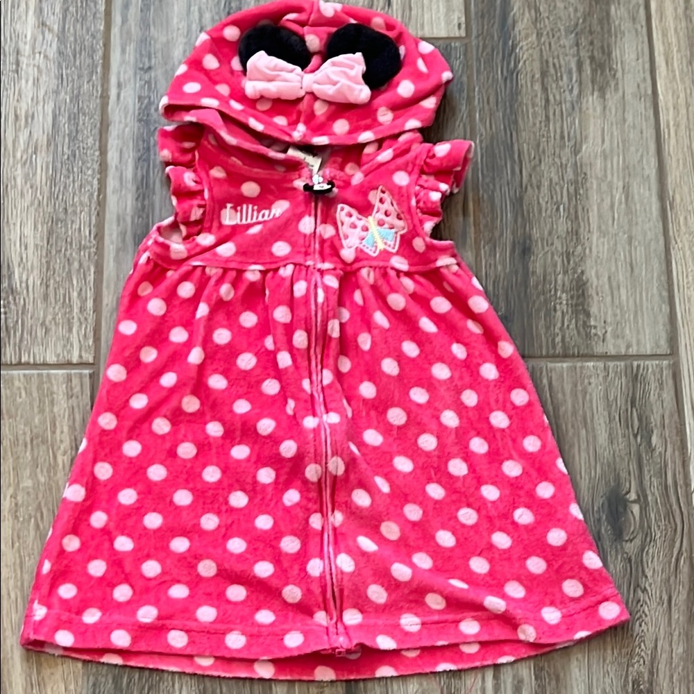 Disney Store Minnie Mouse Full Zip Cover Up with Hood Size 3